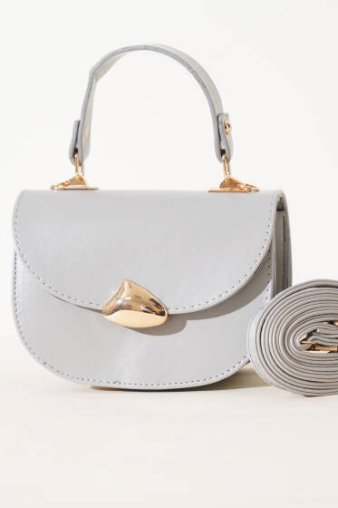 Gold Detaylı Baget Çanta Gri - Kol Çantası
