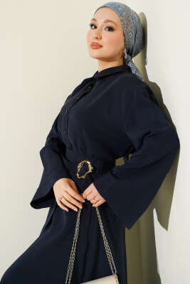Gold Detaylı Etekli Modal İkili Takım Lacivert - İkili Takım