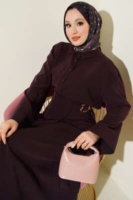 Gold Detaylı Etekli Modal İkili Takım Mürdüm - TABA