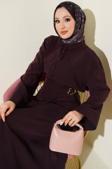 Gold Detaylı Etekli Modal İkili Takım Mürdüm - İkili Takım