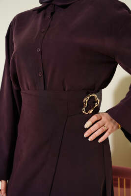 Gold Detaylı Etekli Modal İkili Takım Mürdüm - İkili Takım