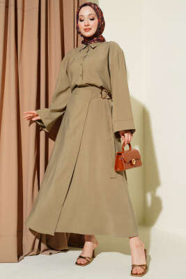 Gold Detaylı Etekli Modal İkili Takım Yağ Yeşili - TABA