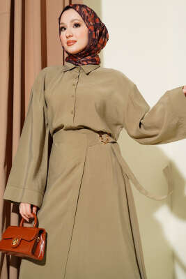 Gold Detaylı Etekli Modal İkili Takım Yağ Yeşili - İkili Takım