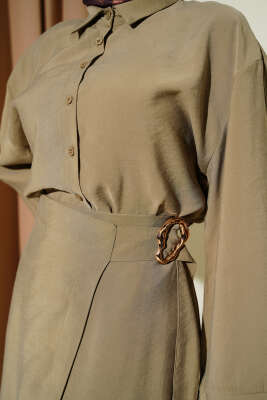 Gold Detaylı Etekli Modal İkili Takım Yağ Yeşili - İkili Takım