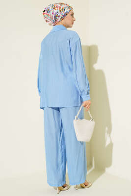 Gold Detaylı İp Bağlamalı İkili Takım Bebe Mavi - İkili Takım