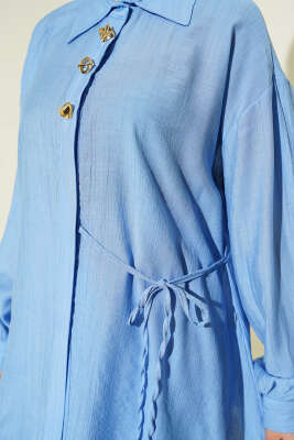 Gold Detaylı İp Bağlamalı İkili Takım Bebe Mavi - İkili Takım