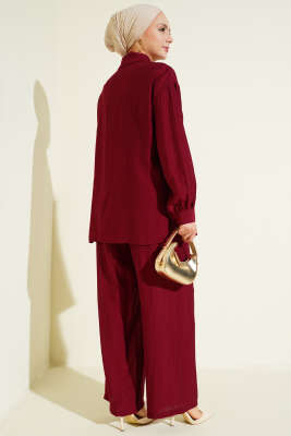 Gold Detaylı İp Bağlamalı İkili Takım Bordo - İkili Takım