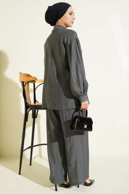 Gold Detaylı İp Bağlamalı İkili Takım Füme - İkili Takım