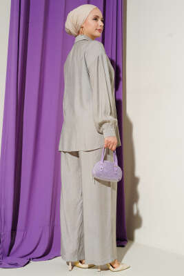 Gold Detaylı İp Bağlamalı İkili Takım Gri - İkili Takım