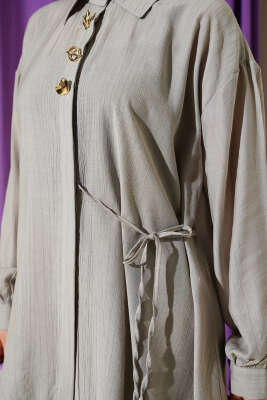 Gold Detaylı İp Bağlamalı İkili Takım Gri - İkili Takım