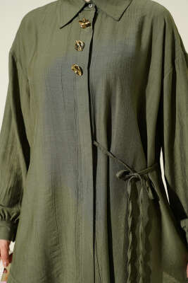 Gold Detaylı İp Bağlamalı İkili Takım Haki - İkili Takım