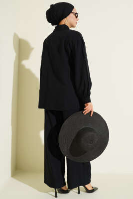 Gold Detaylı İp Bağlamalı İkili Takım Siyah - İkili Takım