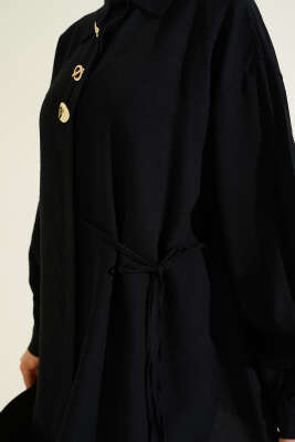 Gold Detaylı İp Bağlamalı İkili Takım Siyah - İkili Takım