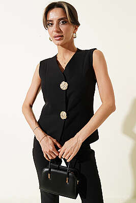 Gold Düğme Detaylı İkili Takım Siyah - Kadın Giyim Modelleri