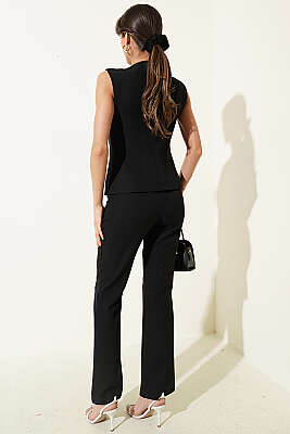 Gold Düğme Detaylı İkili Takım Siyah - Kadın Giyim Modelleri