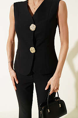 Gold Düğme Detaylı İkili Takım Siyah - Kadın Giyim Modelleri