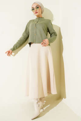 Gold Düğme Detaylı Kısa Triko Hırka Çağla Yeşili - Hırka