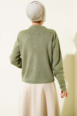 Gold Düğme Detaylı Kısa Triko Hırka Çağla Yeşili - Hırka