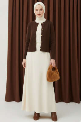 Gold Düğme Detaylı Kısa Triko Hırka Kahve - Yılın Fırsatı