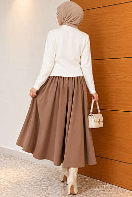 Gold Düğme Detaylı Kısa Triko Hırka Krem - Hırka
