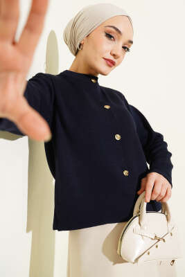 Gold Düğme Detaylı Kısa Triko Hırka Lacivert - VANİZA TRİKO