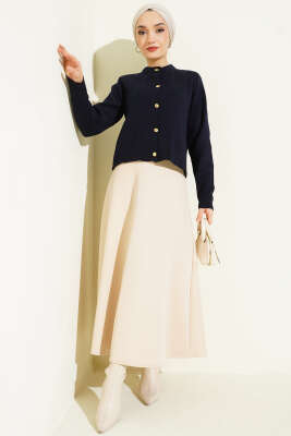 Gold Düğme Detaylı Kısa Triko Hırka Lacivert - Hırka