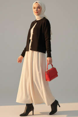 Gold Düğme Detaylı Kısa Triko Hırka Siyah - Yılın Fırsatı