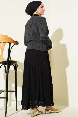 Gold Düğmeli Ajurlu Kısa Triko Hırka Antrasit - Hırka