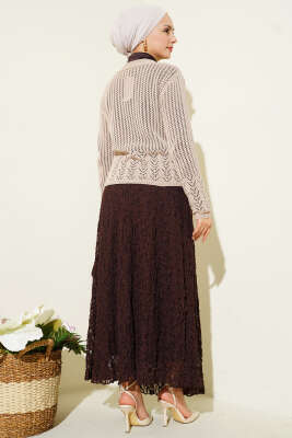 Gold Düğmeli Ajurlu Kısa Triko Hırka Bej - Yılın Fırsatı