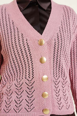 Gold Düğmeli Ajurlu Kısa Triko Hırka Galibarda - Yılın Fırsatı