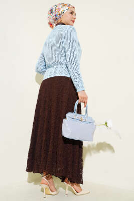 Gold Düğmeli Ajurlu Kısa Triko Hırka Mavi - Yılın Fırsatı