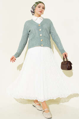 Gold Düğmeli Ajurlu Kısa Triko Hırka Mint - Yılın Fırsatı