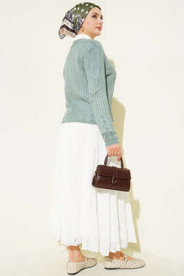 Gold Düğmeli Ajurlu Kısa Triko Hırka Mint - Yılın Fırsatı