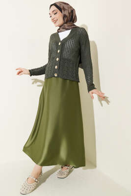 Gold Düğmeli Ajurlu Kısa Triko Hırka Nefti - Hırka