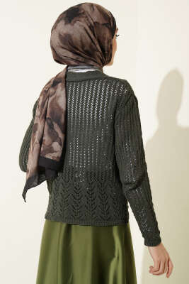 Gold Düğmeli Ajurlu Kısa Triko Hırka Nefti - Hırka