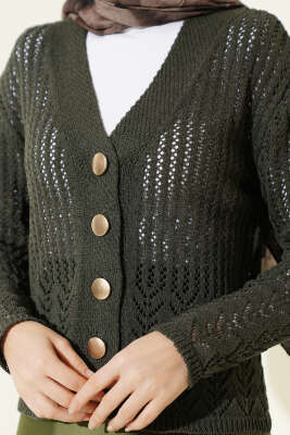 Gold Düğmeli Ajurlu Kısa Triko Hırka Nefti - Hırka