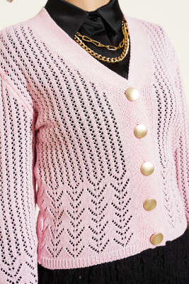 Gold Düğmeli Ajurlu Kısa Triko Hırka Pembe - 100-300 TL Ürünler