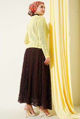 Gold Düğmeli Ajurlu Kısa Triko Hırka Sarı - Hırka