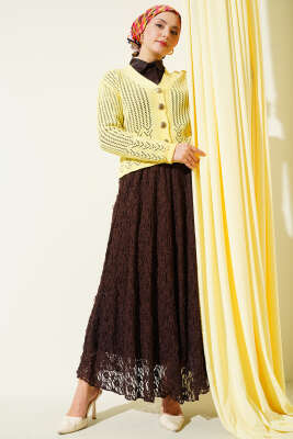 Gold Düğmeli Ajurlu Kısa Triko Hırka Sarı - Yılın Fırsatı