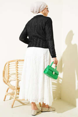 Gold Düğmeli Ajurlu Kısa Triko Hırka Siyah - Hırka