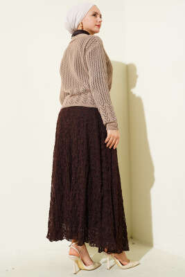 Gold Düğmeli Ajurlu Kısa Triko Hırka Vizon - Yılın Fırsatı