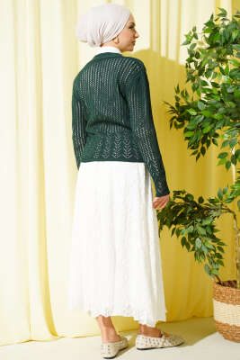 Gold Düğmeli Ajurlu Kısa Triko Hırka Zümrüt - Hırka