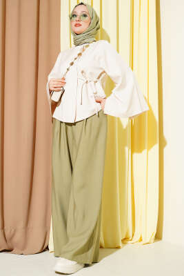 Gold Düğmeli Bağcıklı Kısa Ceket Bej - Ceket