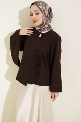 Gold Düğmeli Bağcıklı Kısa Ceket Kahve - MD TREND