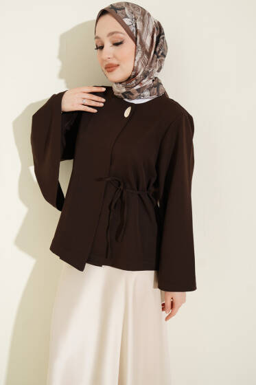 Gold Düğmeli Bağcıklı Kısa Ceket Kahve - Ceket