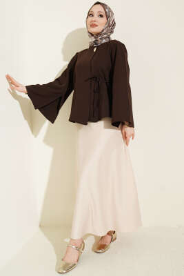 Gold Düğmeli Bağcıklı Kısa Ceket Kahve - Ceket