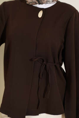 Gold Düğmeli Bağcıklı Kısa Ceket Kahve - Ceket