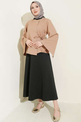 Gold Düğmeli Bağcıklı Kısa Ceket Latte - Ceket