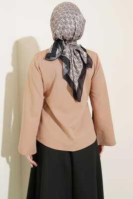 Gold Düğmeli Bağcıklı Kısa Ceket Latte - Ceket