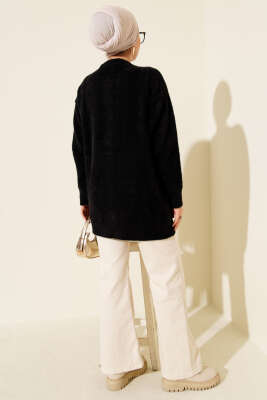 Gold Düğmeli Basic Sakallı Triko Hırka Siyah - Hırka